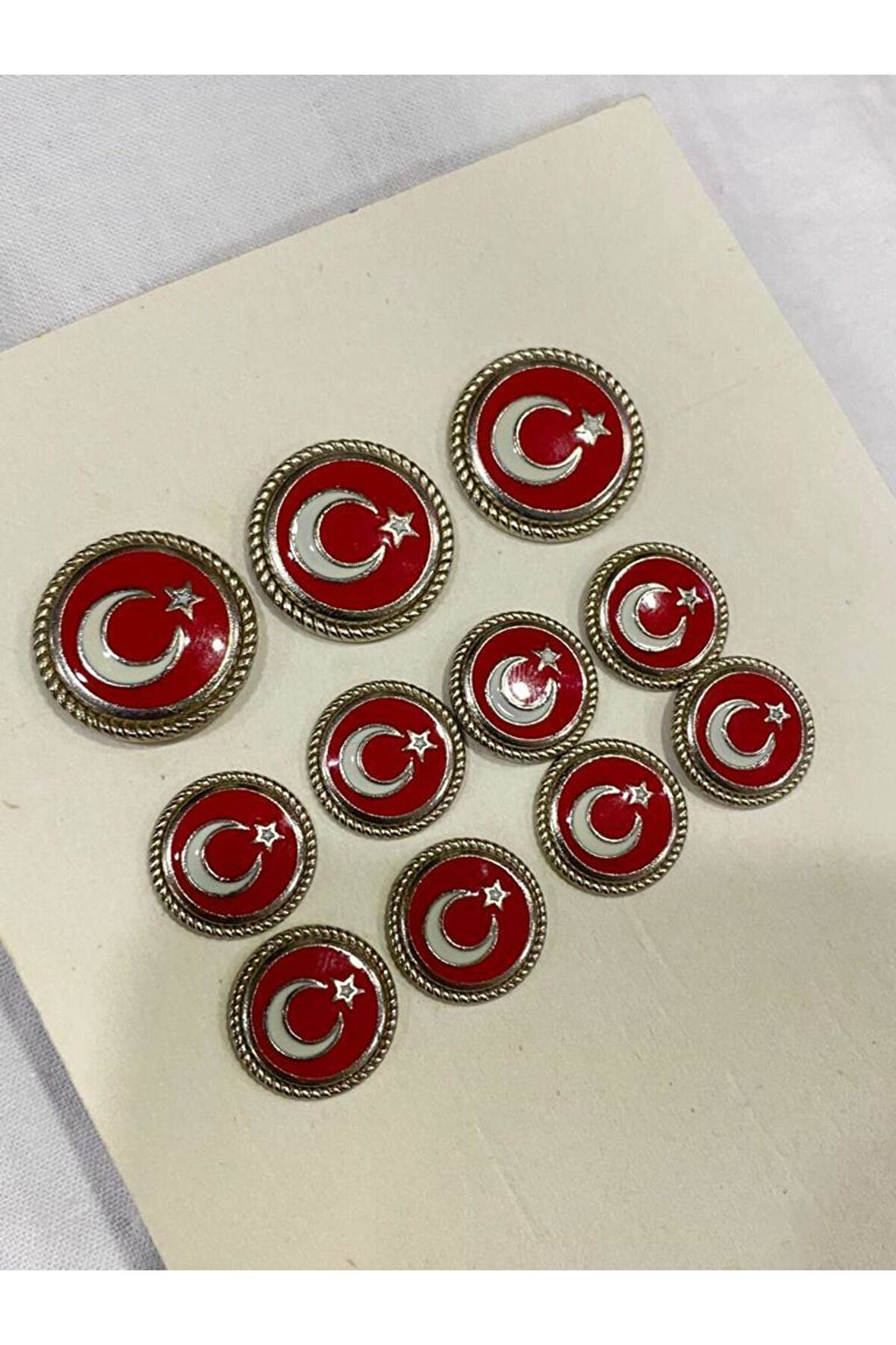 Blazer Ceket ve Palto Düğmesi Takımı Metal Türk Bayrağı Desenli Gümüş