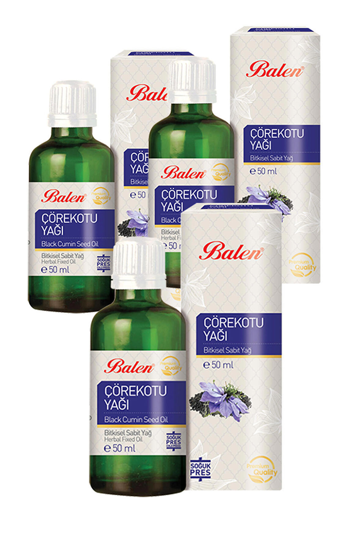 3 Kutu Balen Çörekotu Yağı 50 ml. Saf Çörek Otu Yağı İçilebilir