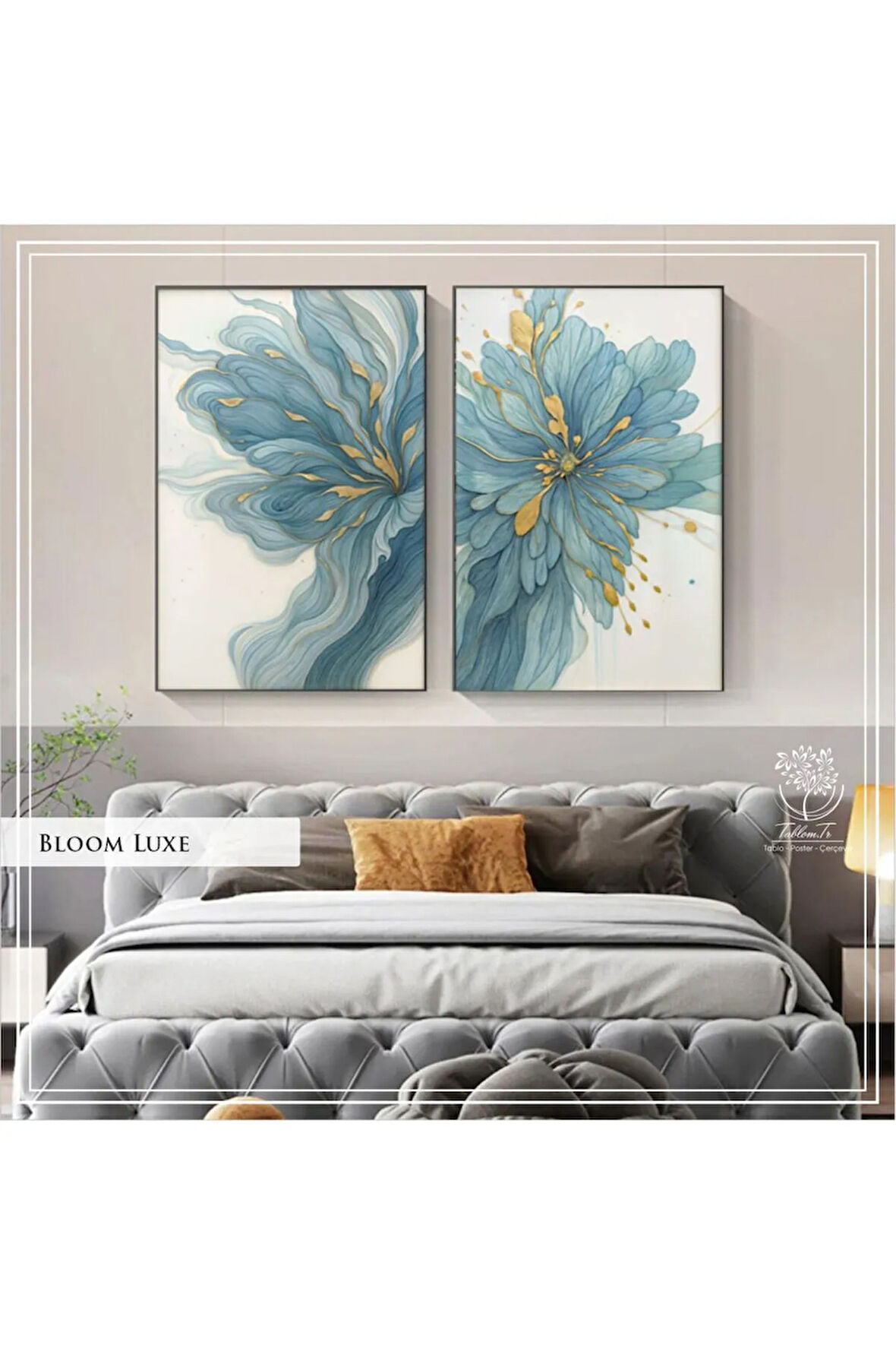 Metal Çerçeveli Gerçek Camlı 2'li BloomLuxe Tablosu