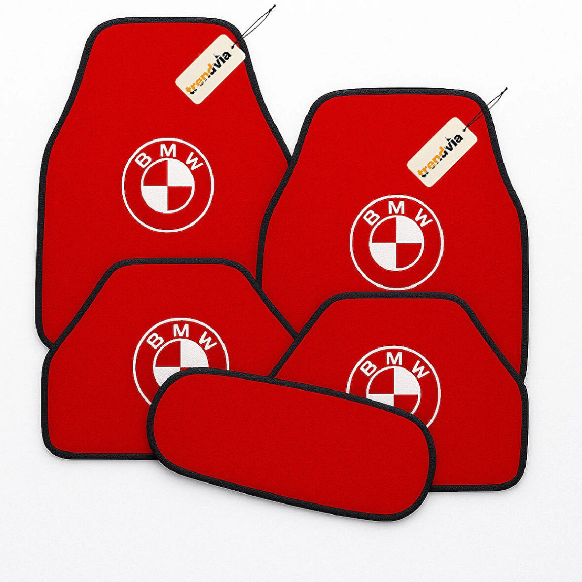Kırmızı Renk BMW Logolu 5’li Oto Halı Paspas Takımı – Premium Kalite, Kaymaz, Tüm Sezon Kullanımına Uygun