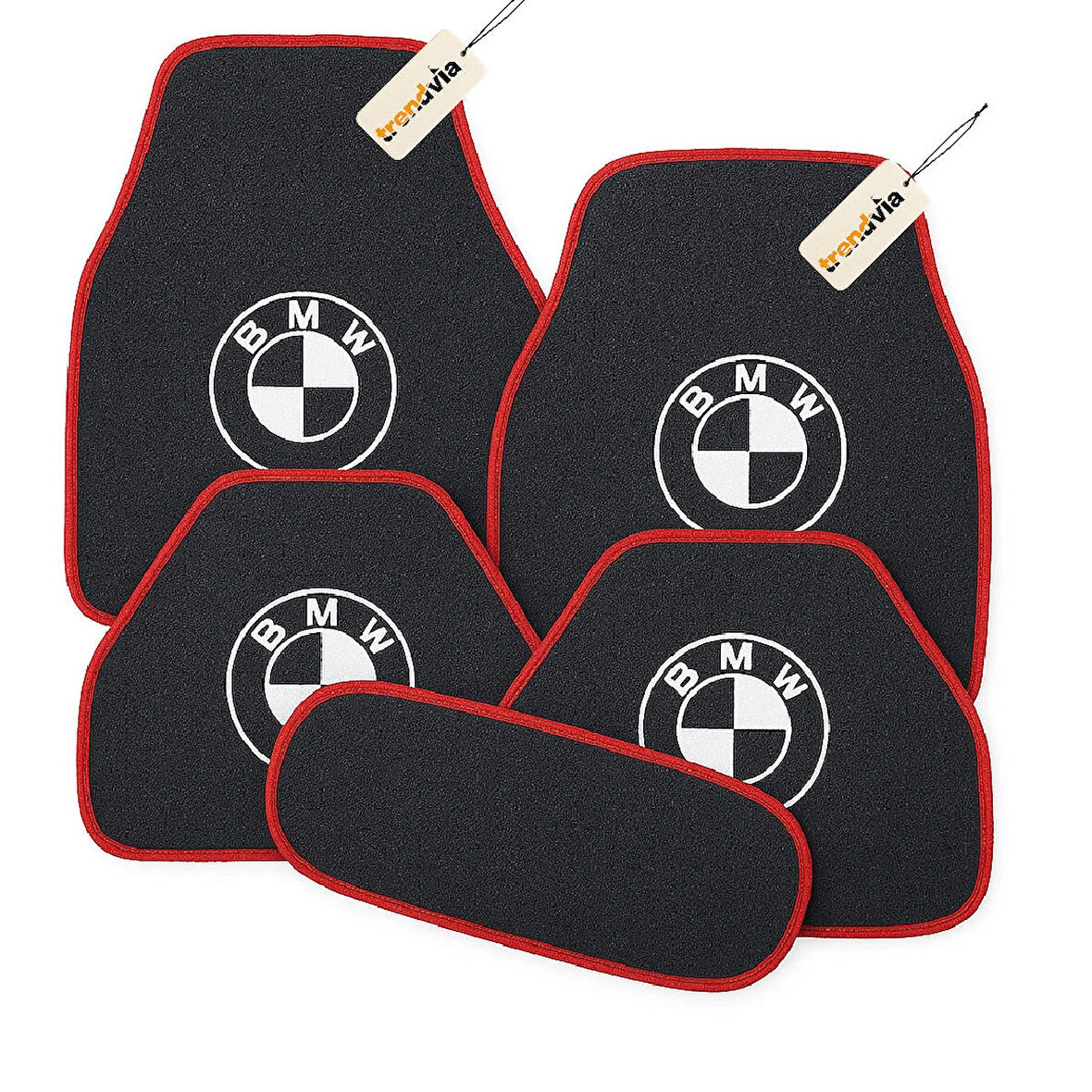 Antrasit Kırmızı Renk BMW Logolu 5’li Oto Halı Paspas Takımı – Premium Kalite, Kaymaz, Tüm Sezon Kullanımına Uygun