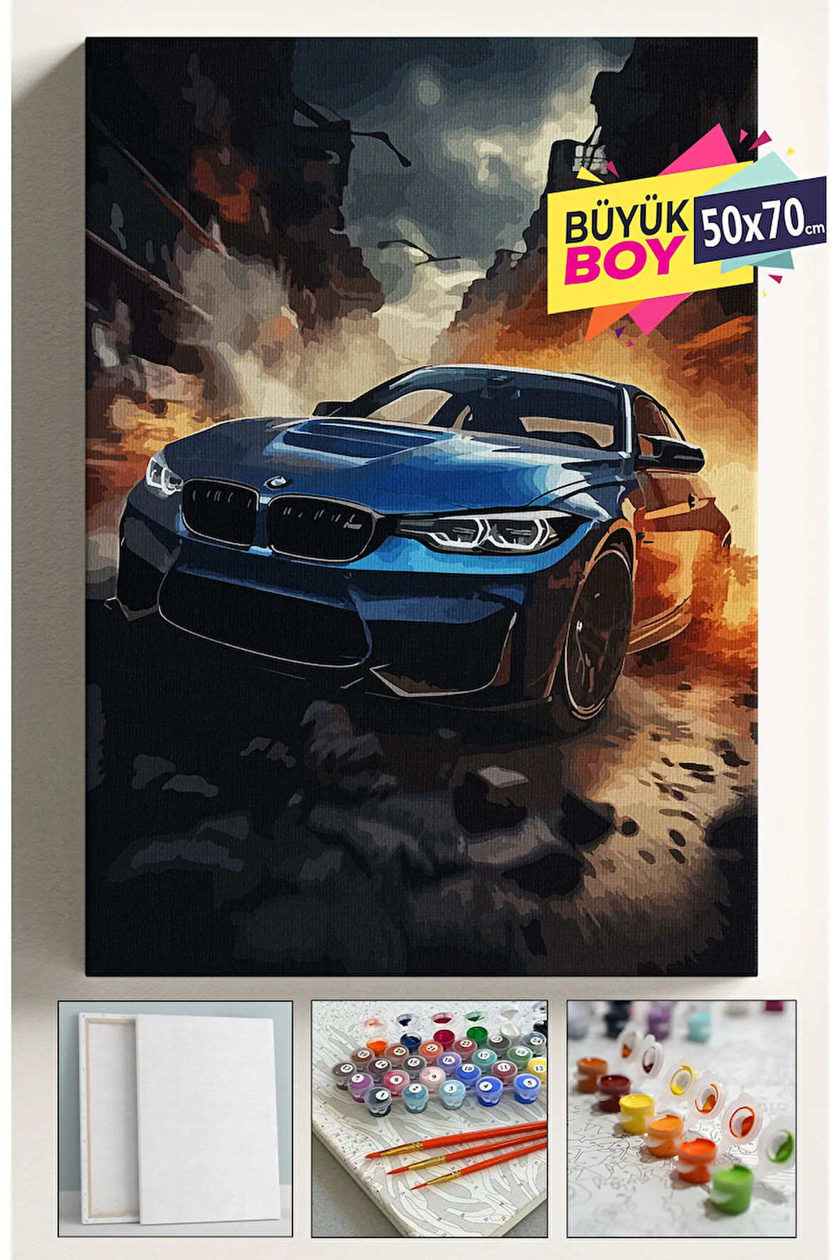 Sayılarla Boyama Seti Numaralı Tuval Fırça Boya Dahil Kasnaklı Set 50x70 Cm -BMWMAVİ