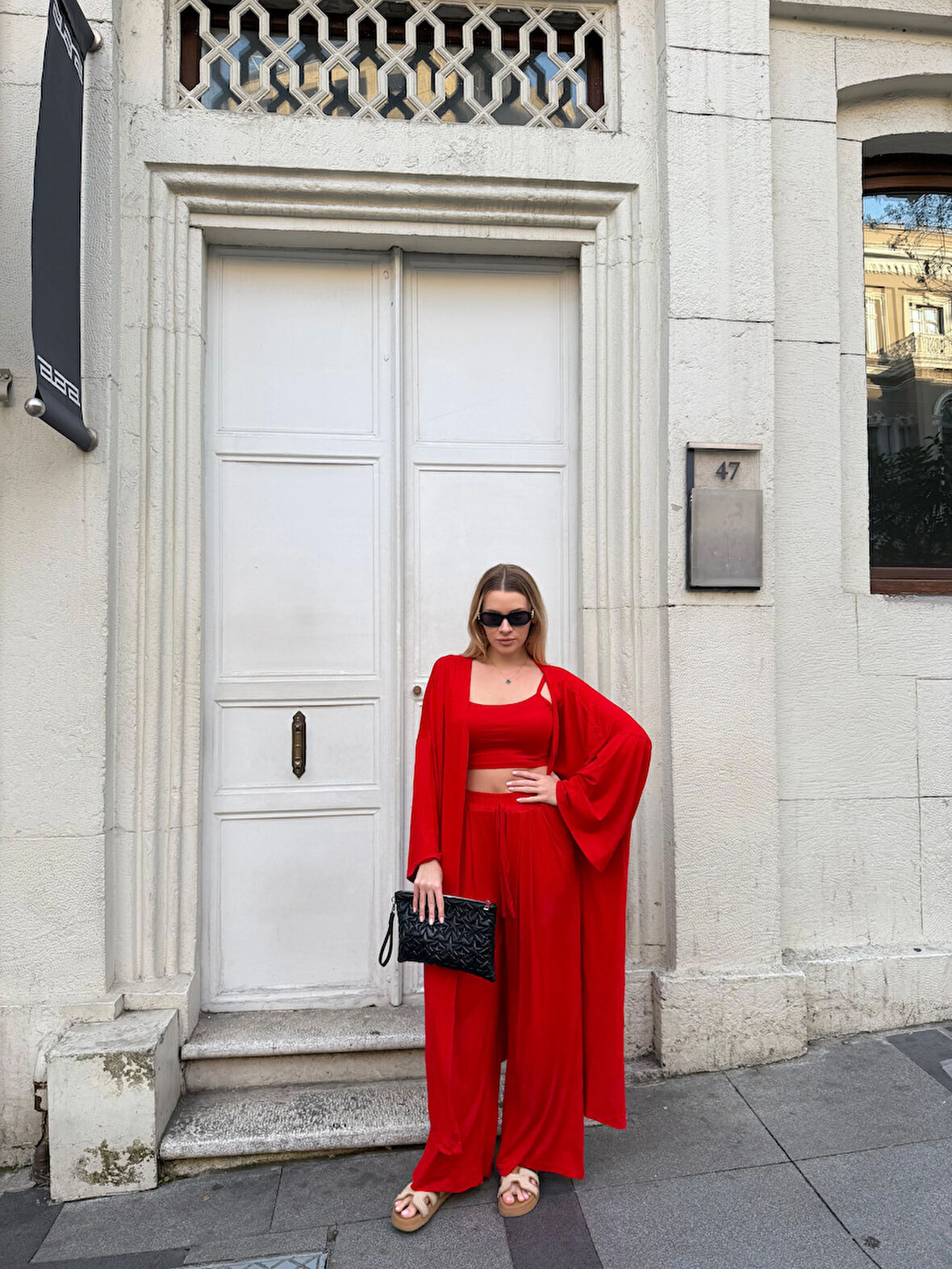 Kadın Viskon 3’lü Takım – Kimono + Beli Lastikli Salaş Pantolon + Crop – 8 Renk