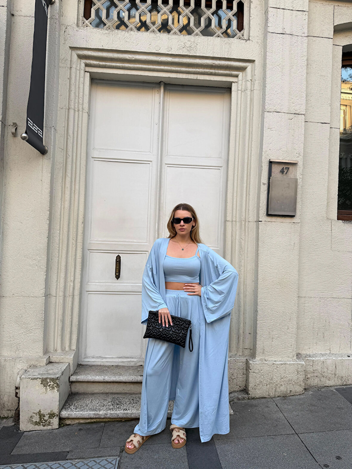 Kadın Viskon 3’lü Takım – Kimono + Beli Lastikli Salaş Pantolon + Crop – 8 Renk