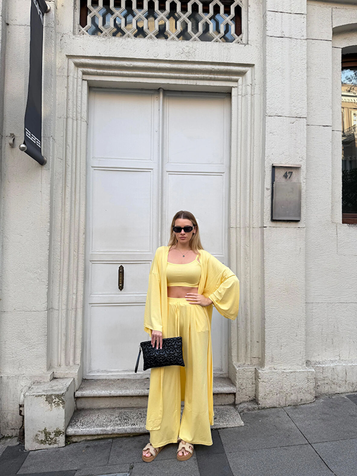 Kadın Viskon 3’lü Takım – Kimono + Beli Lastikli Salaş Pantolon + Crop – 8 Renk