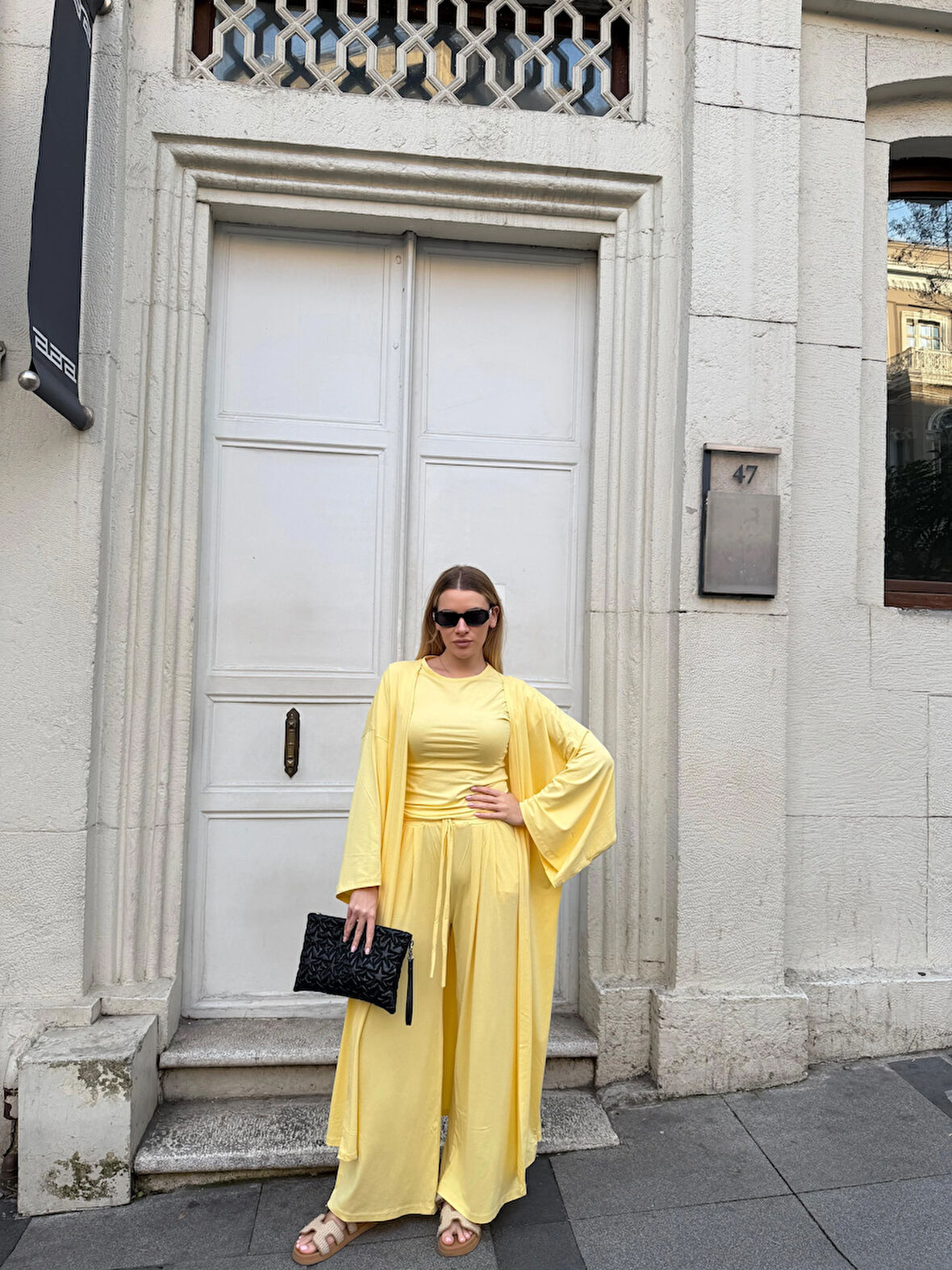 Kadın Viskon 3’lü Takım – Kimono + Beli Lastikli Salaş Pantolon + Kısa Kol (Tshirt) – 8 Renk