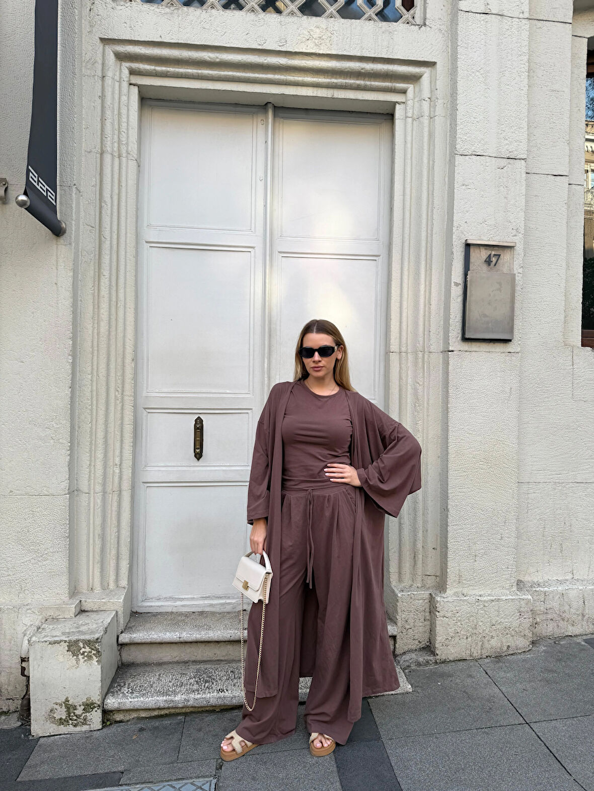 Kadın Viskon 3’lü Takım – Kimono + Beli Lastikli Salaş Pantolon + Sıfır Kol (Kolsuz) – 8 Renk