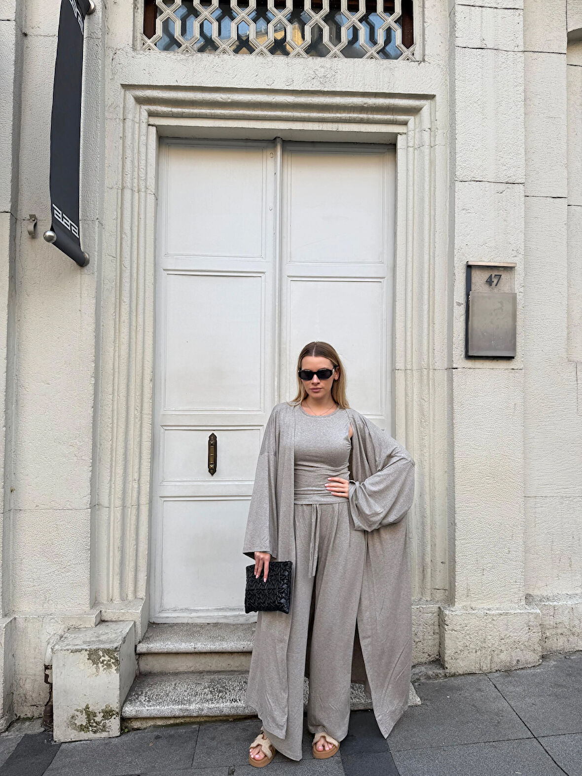 Kadın Viskon 3’lü Takım – Kimono + Beli Lastikli Salaş Pantolon + Sıfır Kol (Kolsuz) – 8 Renk