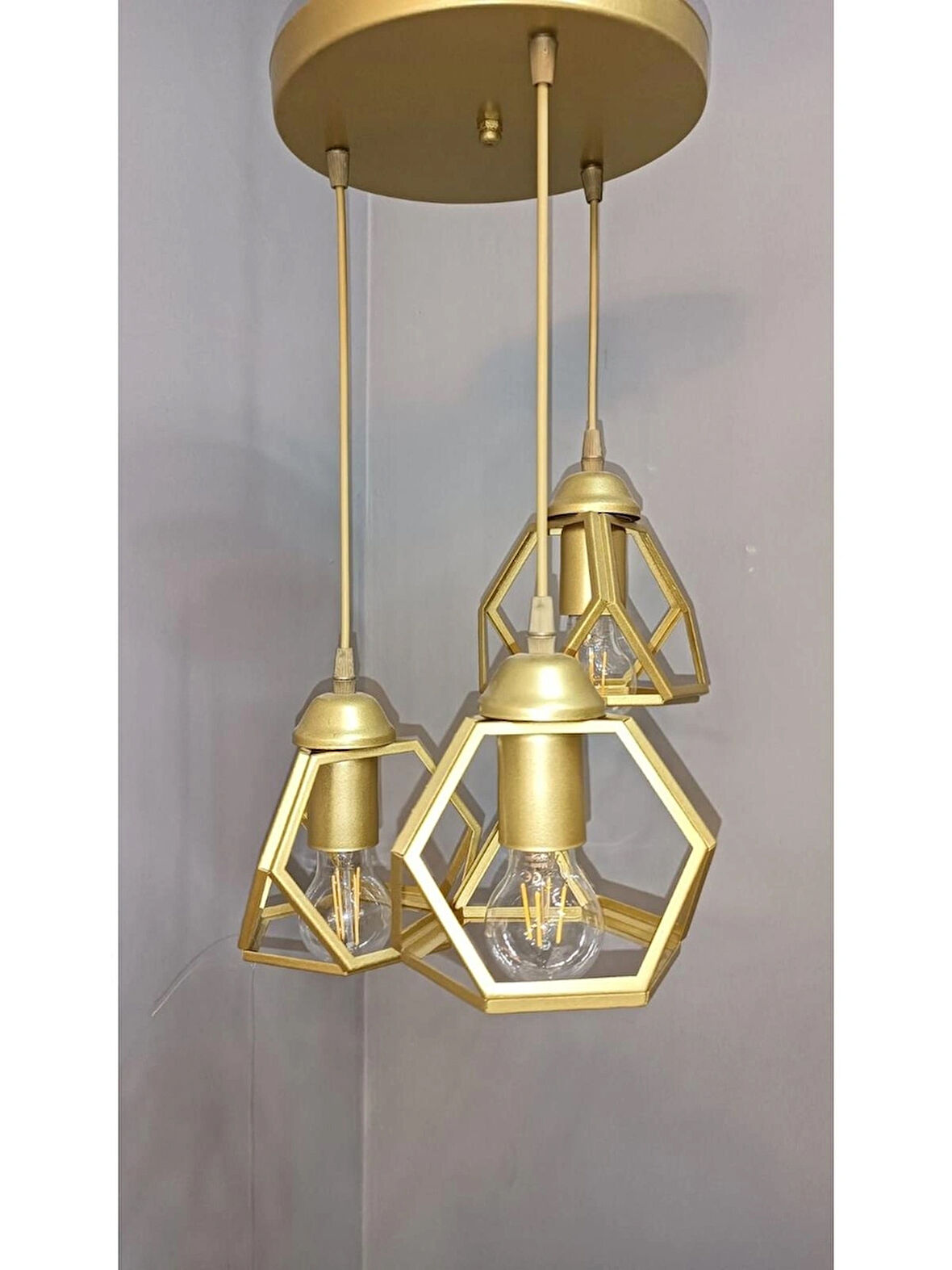 Gold Metal Prizma Sarkıt Avize 3'lü