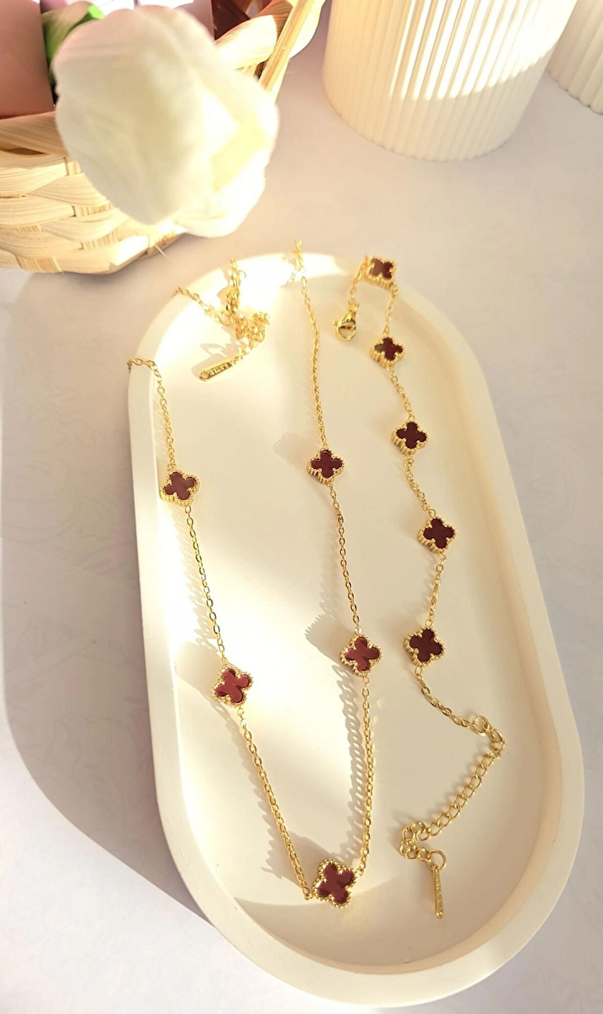 Çelik Kolye Seti - Yonca Kolye Ve Bileklik Seti - Paslanmaz Çelik