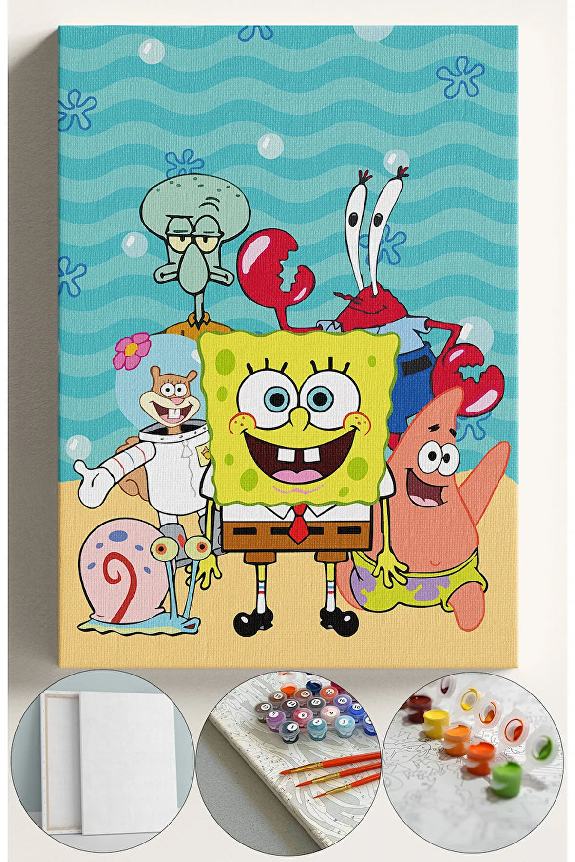 Çocuk Sayılarla Boyama Numaralı Tuval Seti Fırça Boya Dahil 40x50 Cm BOB VE ARKADAŞLARI
