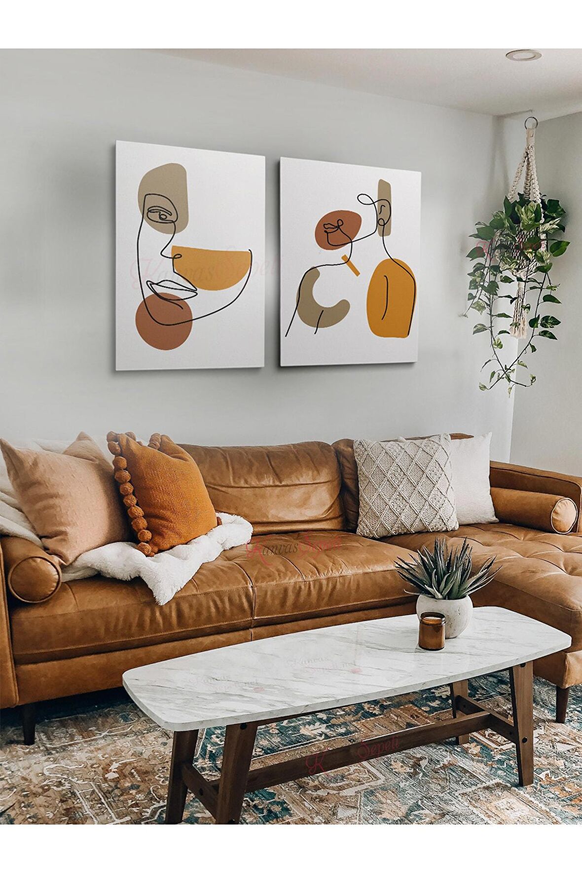 2li Set Boho Bohem Bohe Retro Art Soyut Tablo Dekoratif Kanvas Tablo Canvas Tablolar Soyut Tablolar