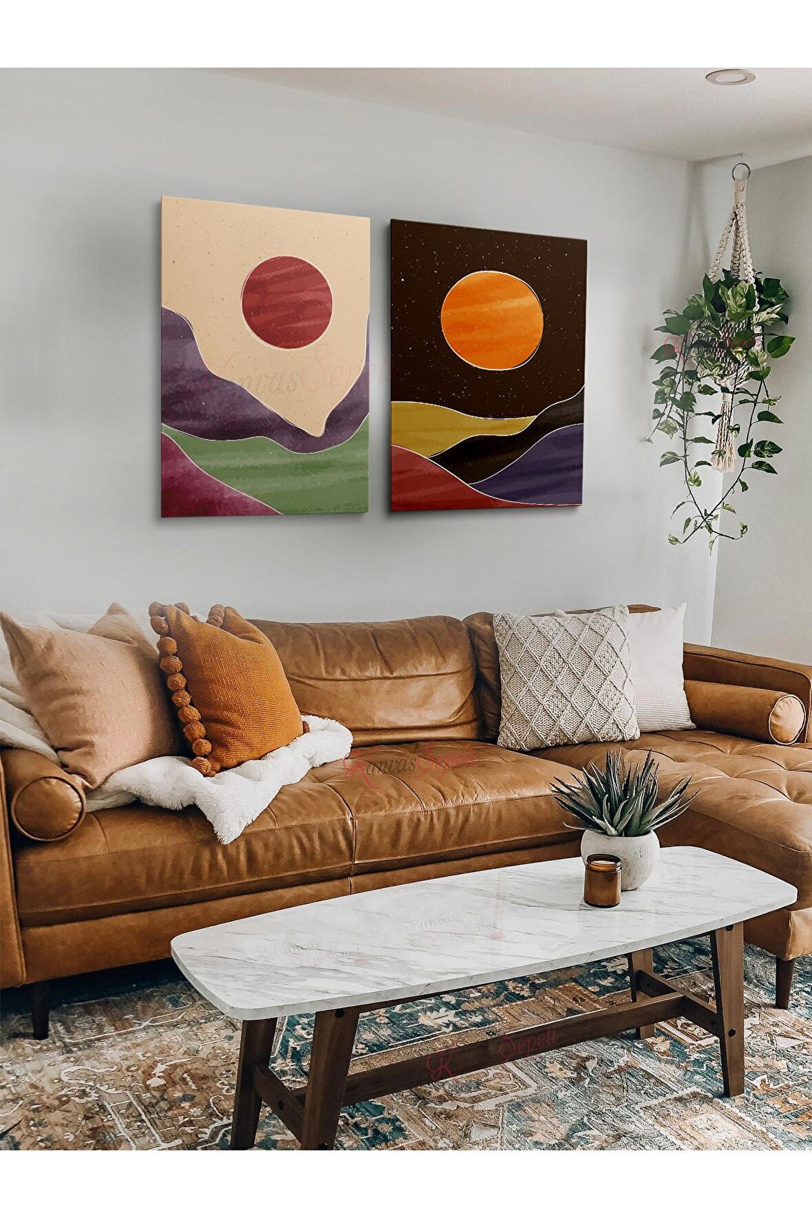 2li Set Boho Bohem Bohe Retro Art Soyut Tablo Dekoratif Kanvas Tablo Canvas Tablolar Soyut Tablolar