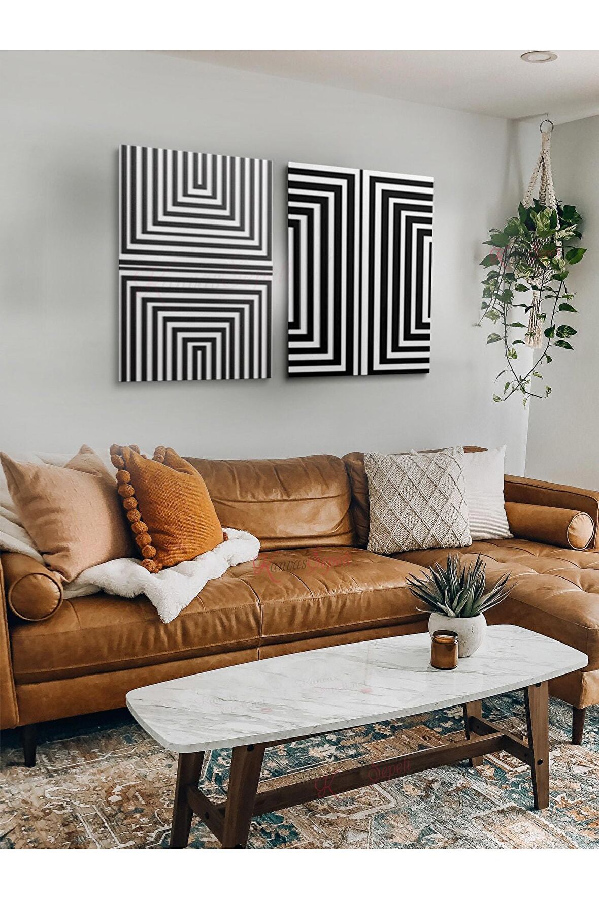 2li Set Boho Bohem Bohe Retro Art Soyut Tablo Dekoratif Kanvas Tablo Canvas Tablolar Soyut Tablolar