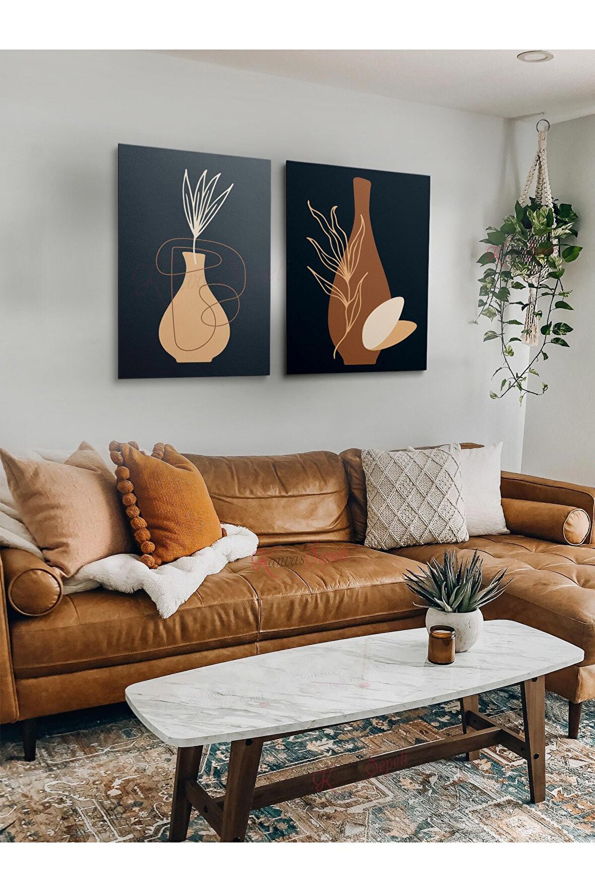 2li Set Boho Bohem Bohe Retro Art Soyut Tablo Dekoratif Kanvas Tablo Canvas Tablolar Soyut Tablolar