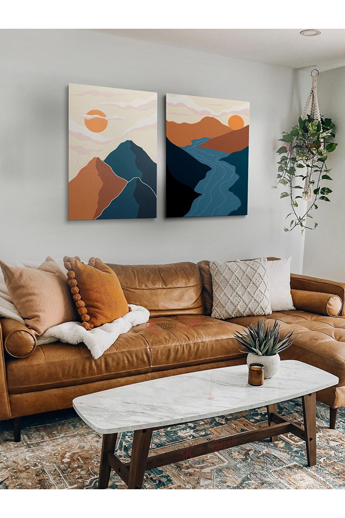 2li Set Boho Bohem Bohe Retro Art Soyut Tablo Dekoratif Kanvas Tablo Canvas Tablolar Soyut Tablolar