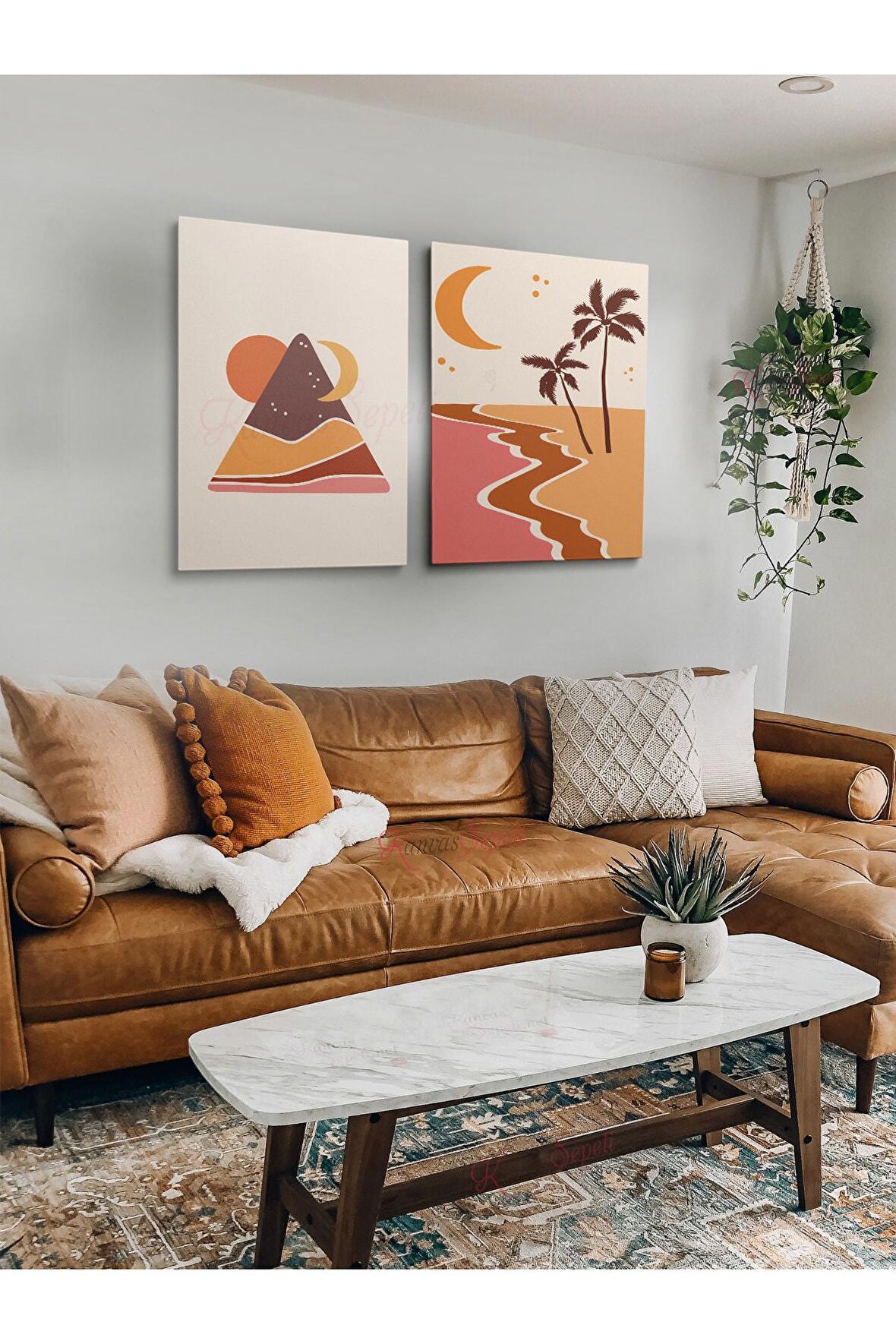 2li Set Boho Bohem Bohe Retro Art Soyut Tablo Dekoratif Kanvas Tablo Canvas Tablolar Soyut Tablolar