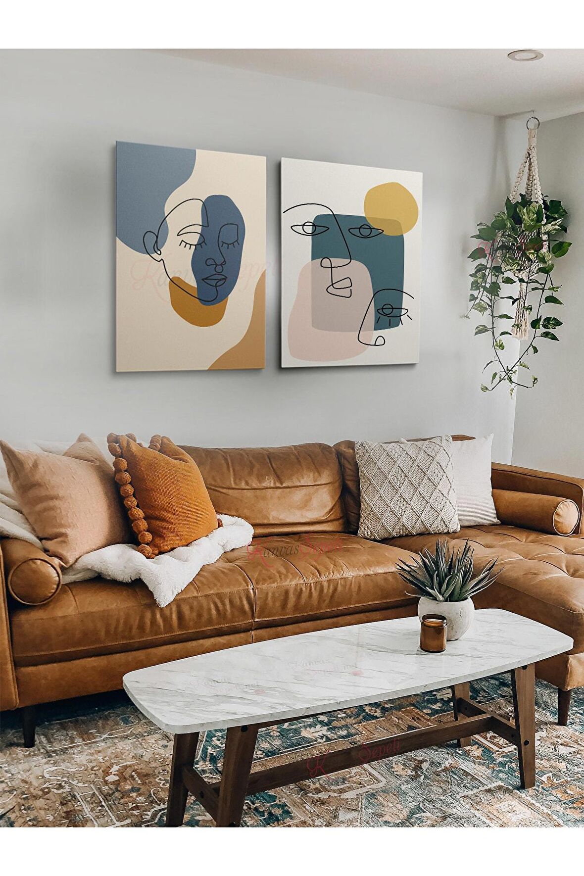 2li Set Boho Bohem Bohe Retro Art Soyut Tablo Dekoratif Kanvas Tablo Canvas Tablolar Soyut Tablolar