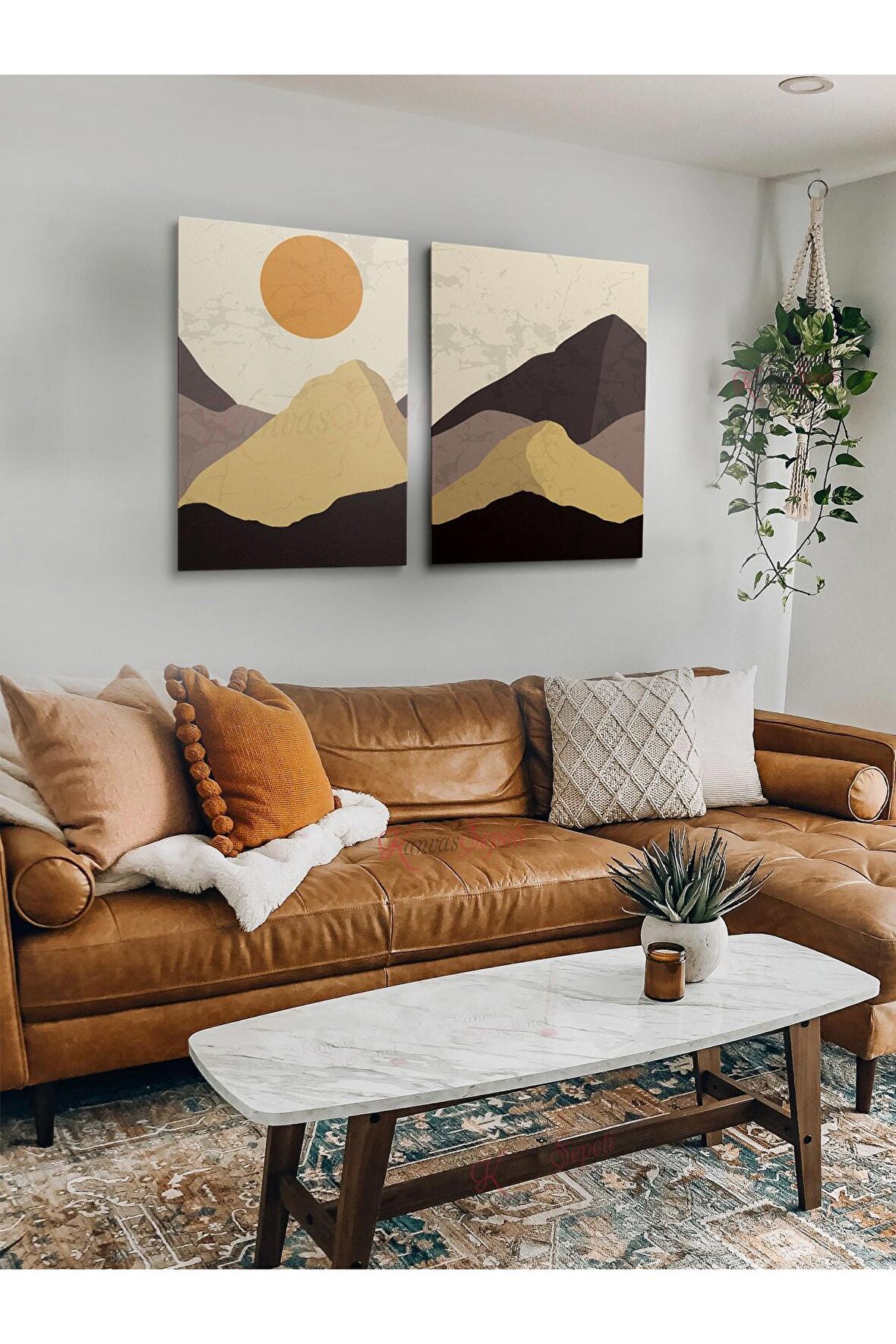 2li Set Bohem Bohom Bohe Boho Art Soyut Abstract Pastel Trend Dekoratif Kanvas Canvas Tablo Tablolar
