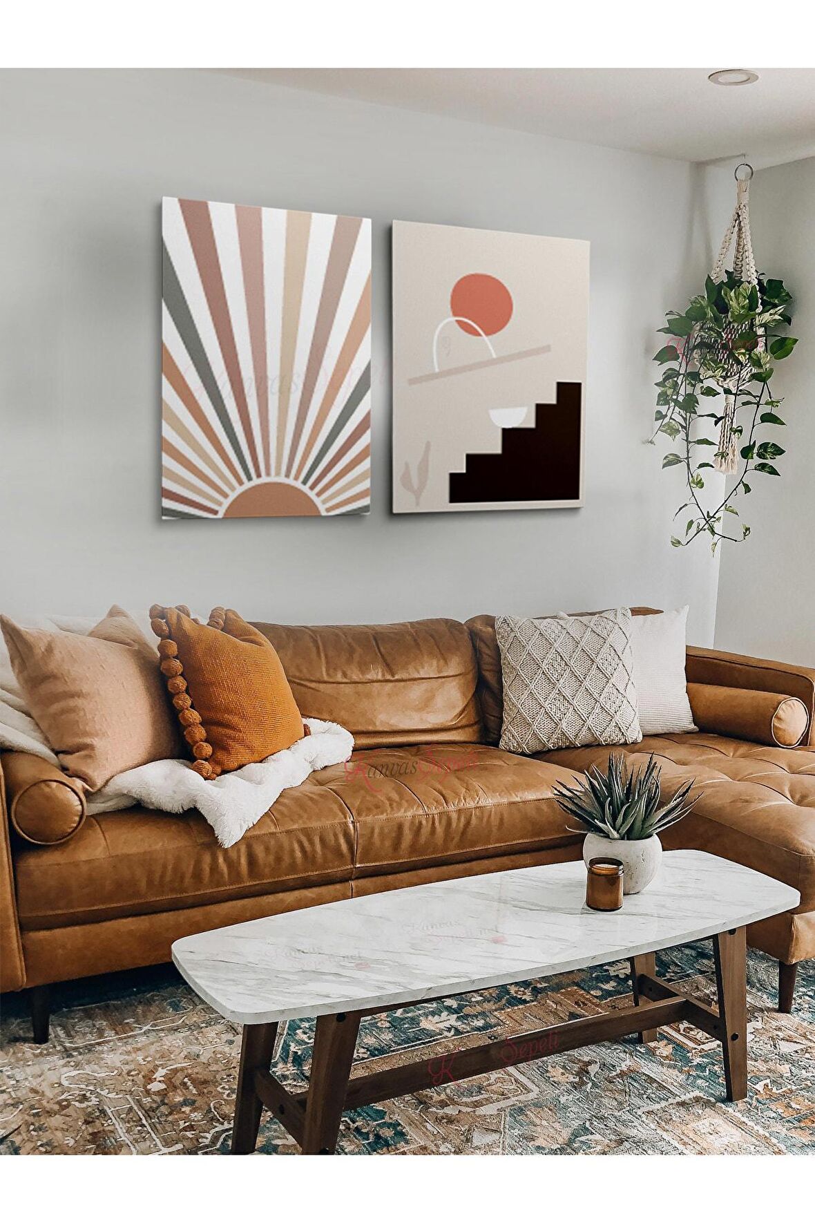 2li Set Bohem Bohom Bohe Boho Art Soyut Abstract Pastel Trend Dekoratif Kanvas Canvas Tablo Tablolar