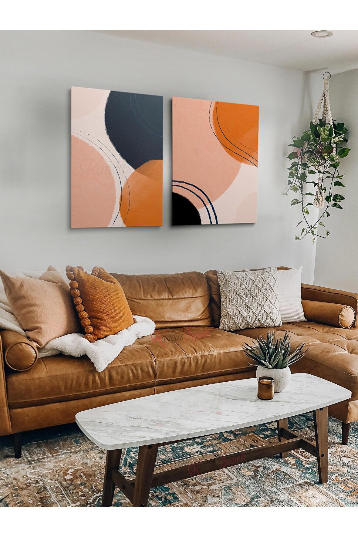 2li Set Bohem Bohom Bohe Boho Art Soyut Abstract Pastel Trend Dekoratif Kanvas Canvas Tablo Tablolar