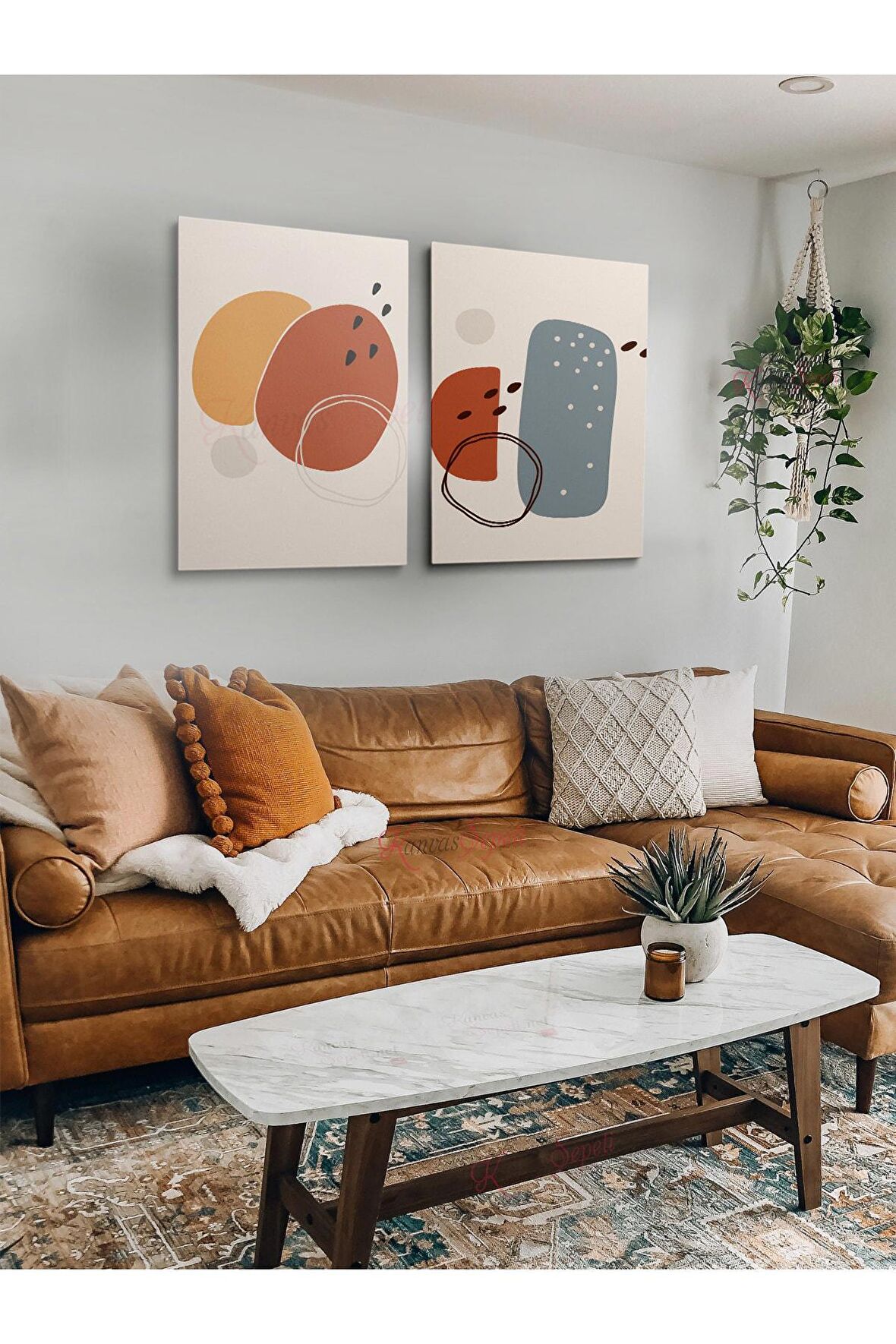 2li Set Bohem Bohom Bohe Boho Art Soyut Abstract Pastel Trend Dekoratif Kanvas Canvas Tablo Tablolar