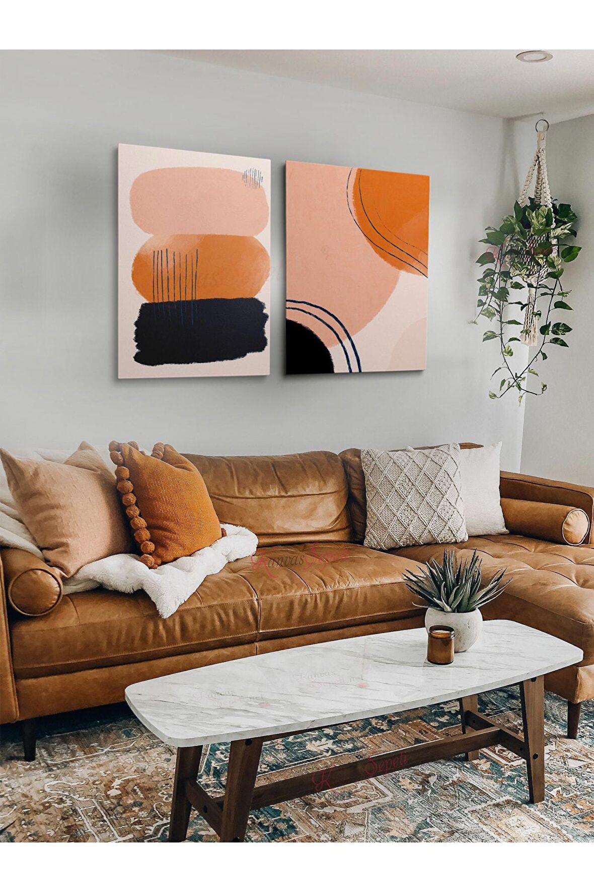 2li Set Bohem Bohom Bohe Boho Art Soyut Abstract Pastel Trend Dekoratif Kanvas Canvas Tablo Tablolar