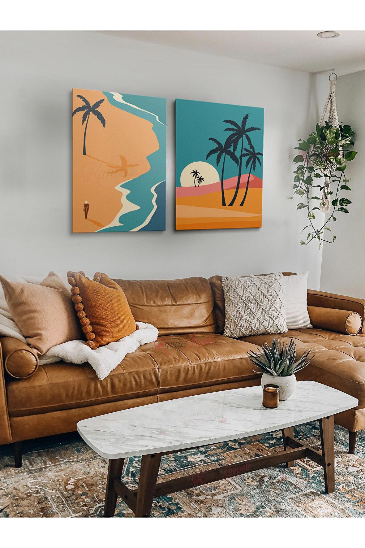 2li Set Bohem Bohom Bohe Boho Art Soyut Abstract Pastel Trend Dekoratif Kanvas Canvas Tablo Tablolar