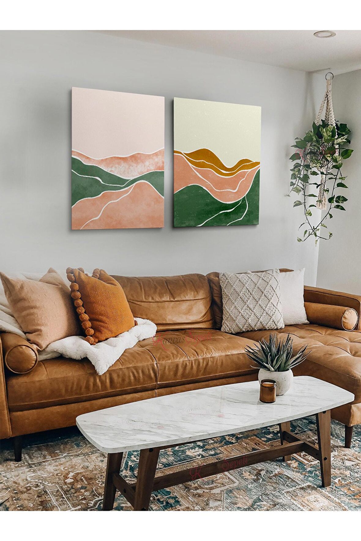 2li Set Bohem Bohom Bohe Boho Art Soyut Abstract Pastel Trend Dekoratif Kanvas Canvas Tablo Tablolar