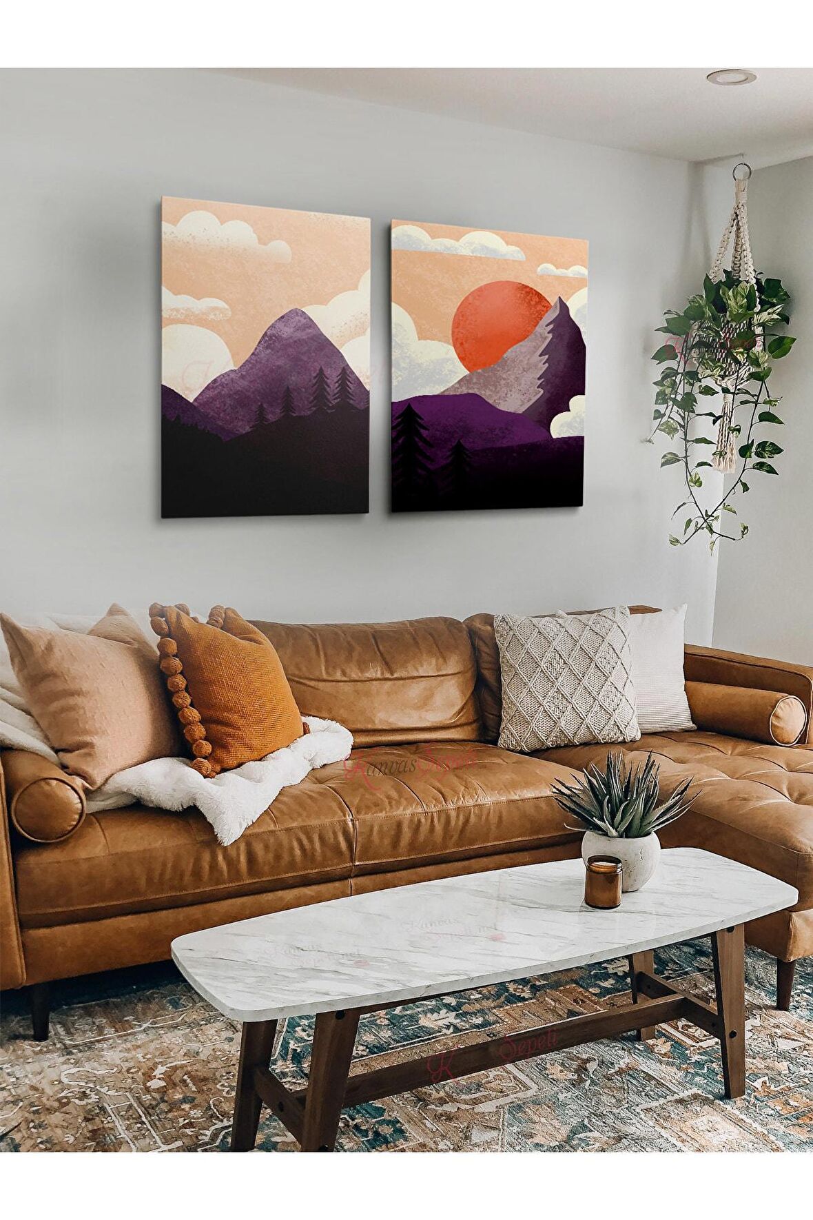 2li Set Bohem Bohom Bohe Boho Art Soyut Abstract Pastel Trend Dekoratif Kanvas Canvas Tablo Tablolar
