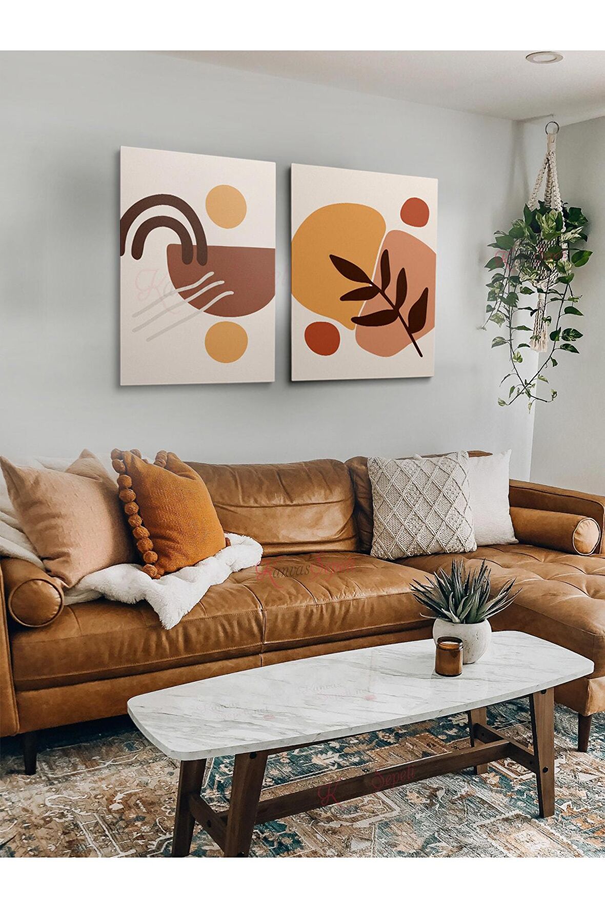 2li Set Bohem Bohom Bohe Boho Art Soyut Abstract Pastel Trend Dekoratif Kanvas Canvas Tablo Tablolar