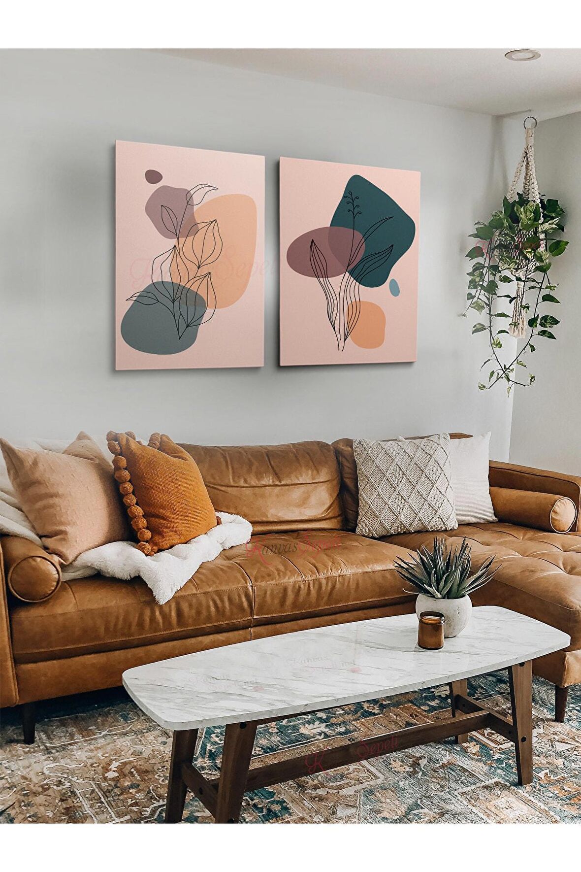 2li Set Bohem Bohom Bohe Boho Art Soyut Abstract Pastel Trend Dekoratif Kanvas Canvas Tablo Tablolar