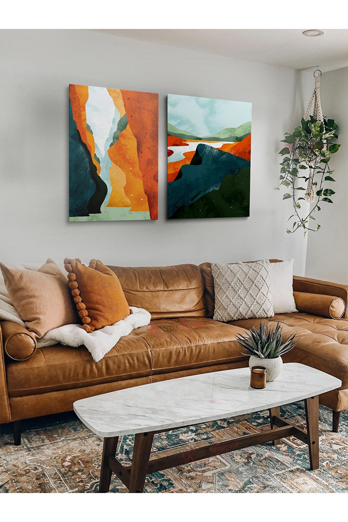 2li Set Bohem Bohom Bohe Boho Art Soyut Abstract Pastel Trend Dekoratif Kanvas Canvas Tablo Tablolar