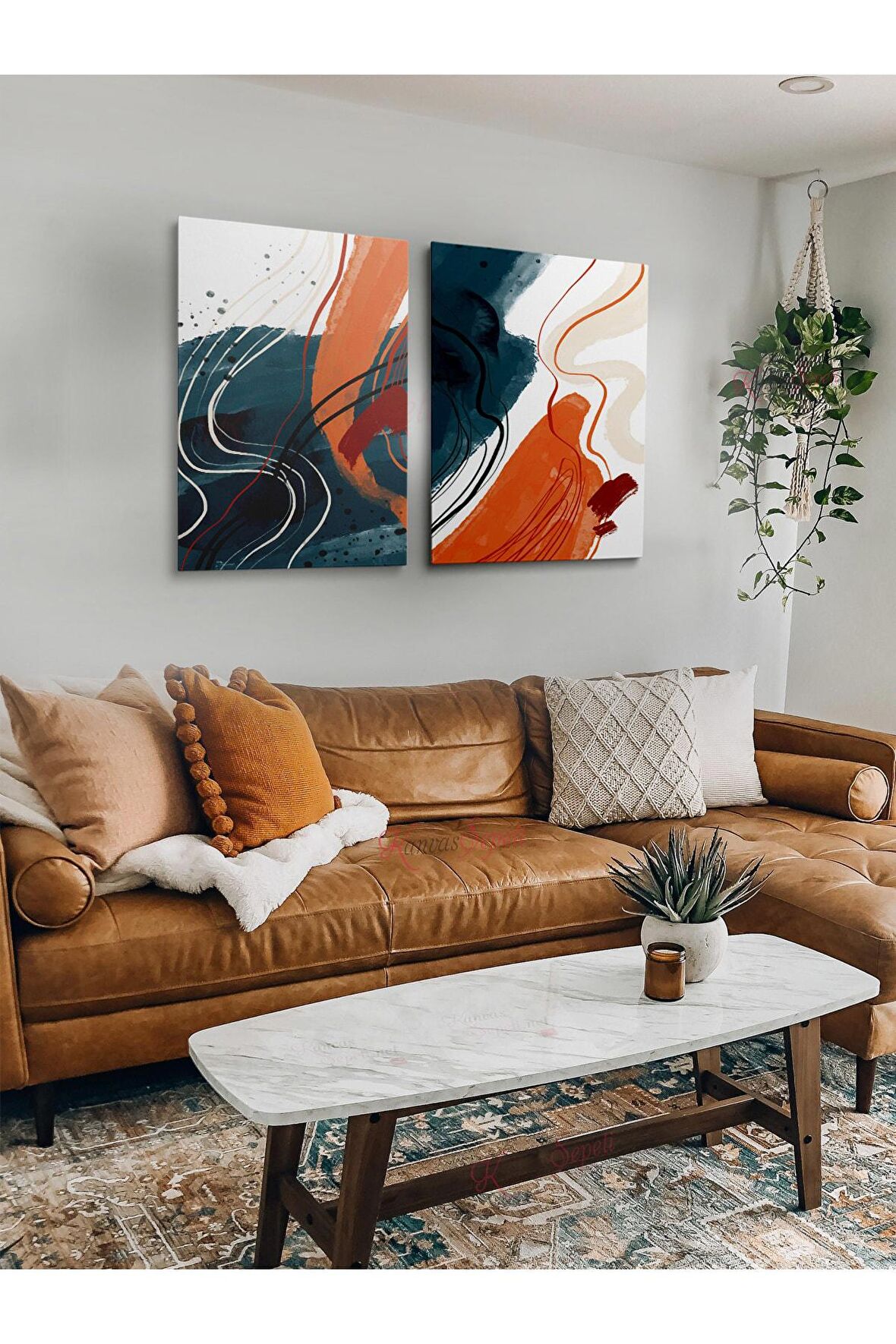 2li Set Bohem Bohom Bohe Boho Art Soyut Abstract Pastel Trend Dekoratif Kanvas Canvas Tablo Tablolar