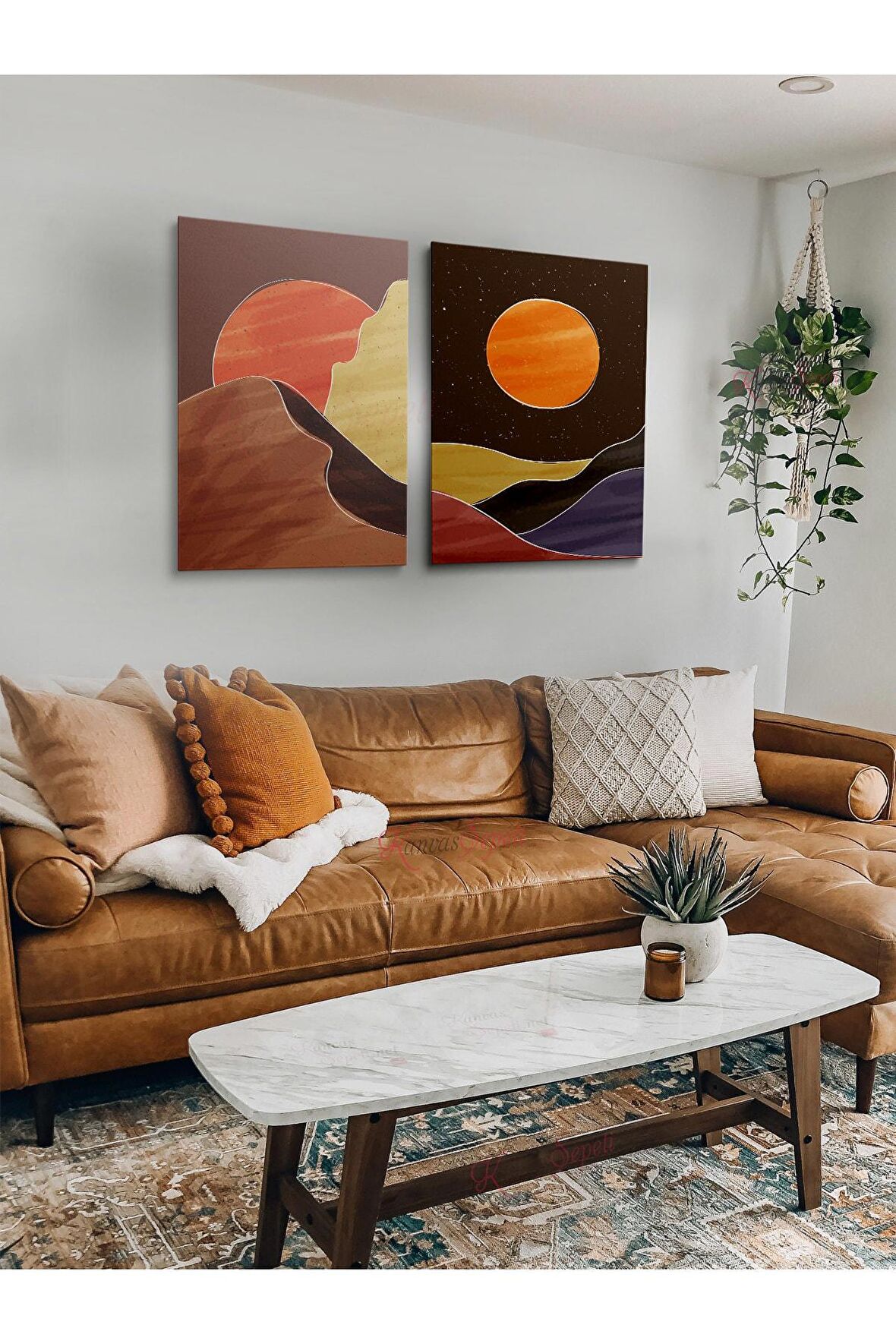 2li Set Bohem Bohom Bohe Boho Art Soyut Abstract Pastel Trend Dekoratif Kanvas Canvas Tablo Tablolar