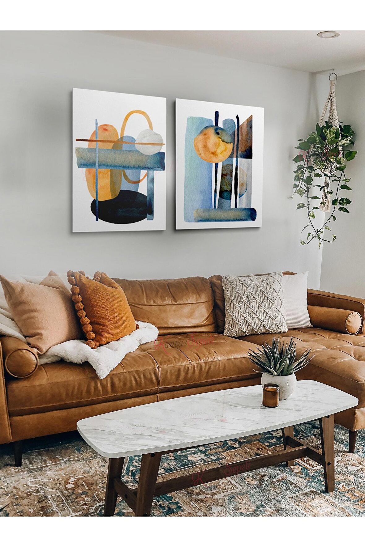 2li Set Bohem Bohom Bohe Boho Art Soyut Abstract Pastel Trend Dekoratif Kanvas Canvas Tablo Tablolar