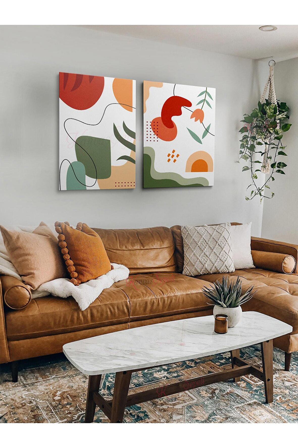 2li Set Bohem Bohom Bohe Boho Art Soyut Abstract Pastel Trend Dekoratif Kanvas Canvas Tablo Tablolar