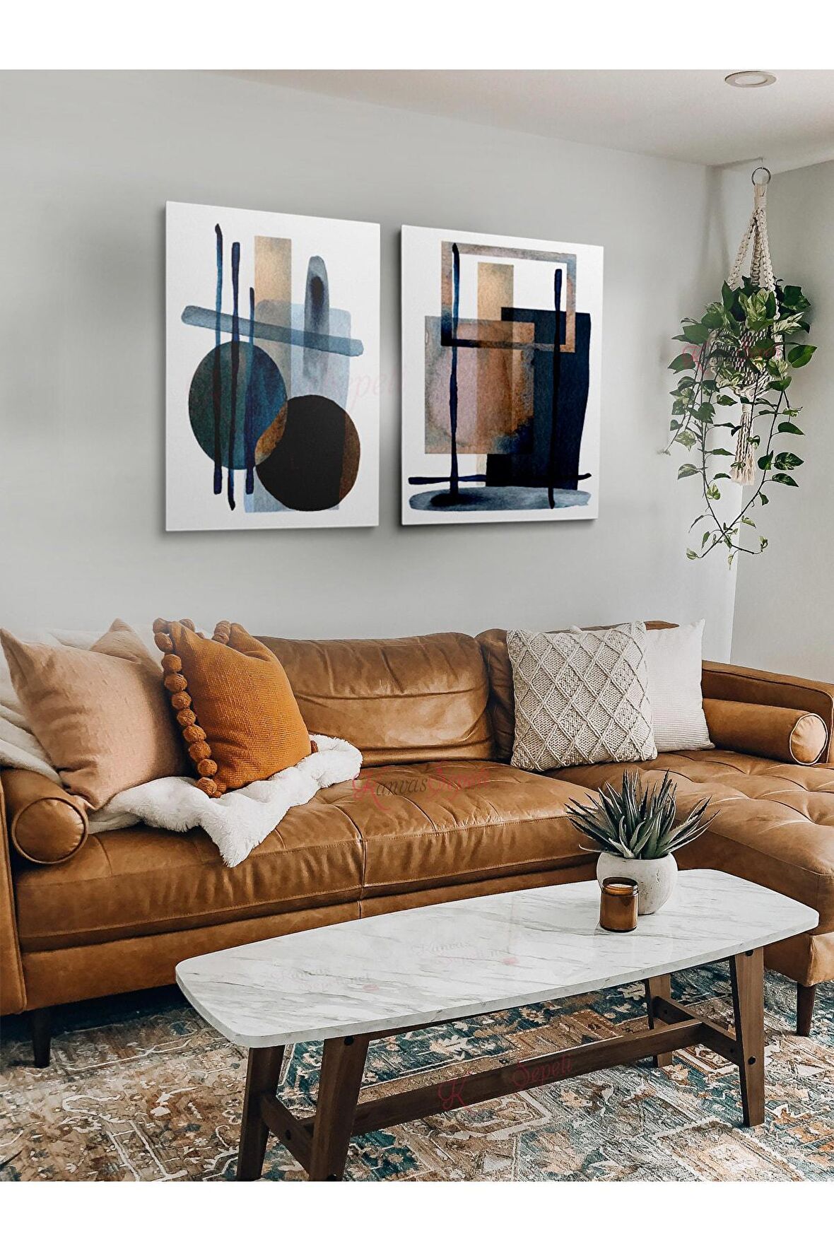 2li Set Bohem Bohom Bohe Boho Art Soyut Abstract Pastel Trend Dekoratif Kanvas Canvas Tablo Tablolar