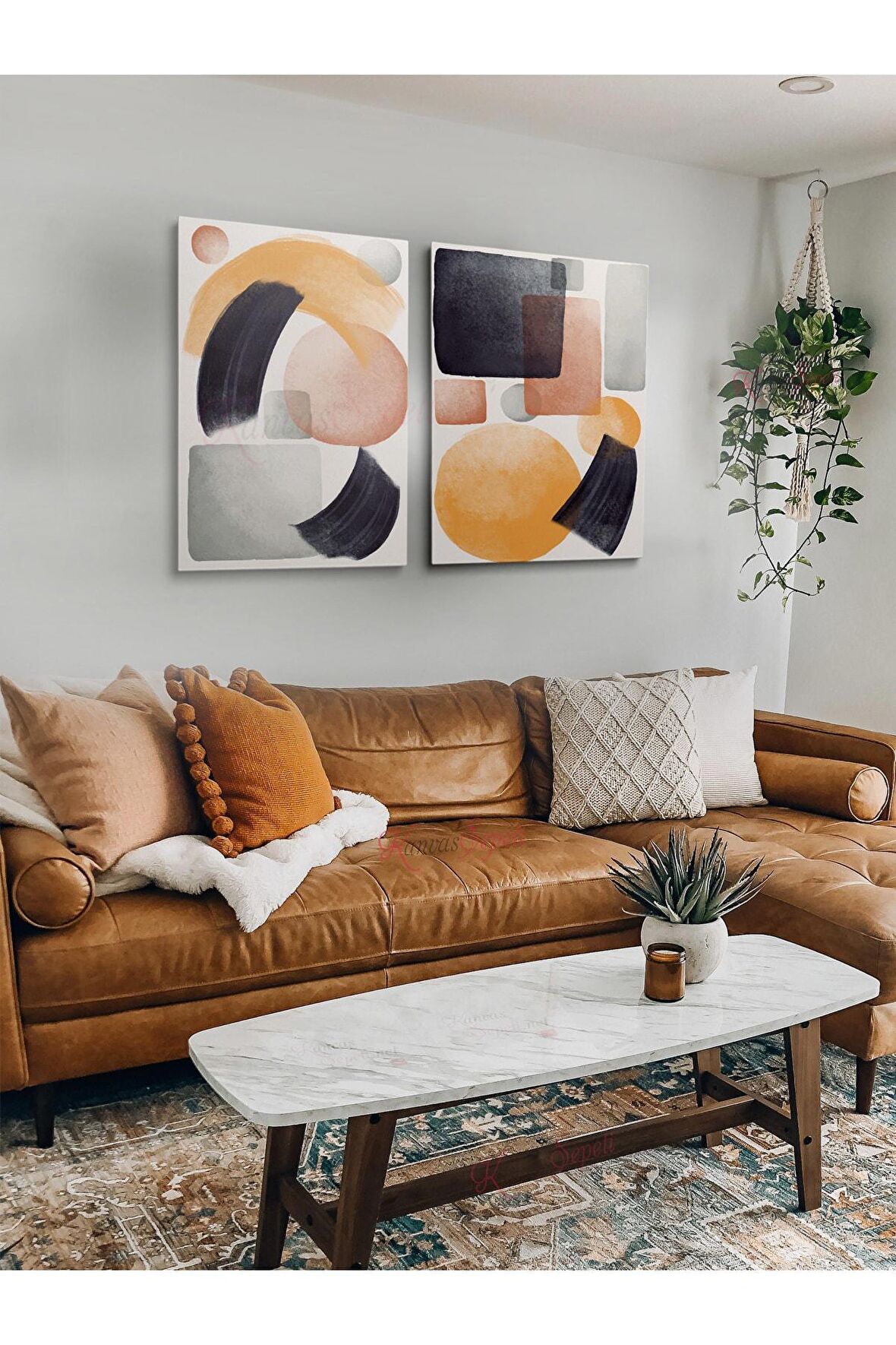 2li Set Bohem Bohom Bohe Boho Art Soyut Abstract Pastel Trend Dekoratif Kanvas Canvas Tablo Tablolar
