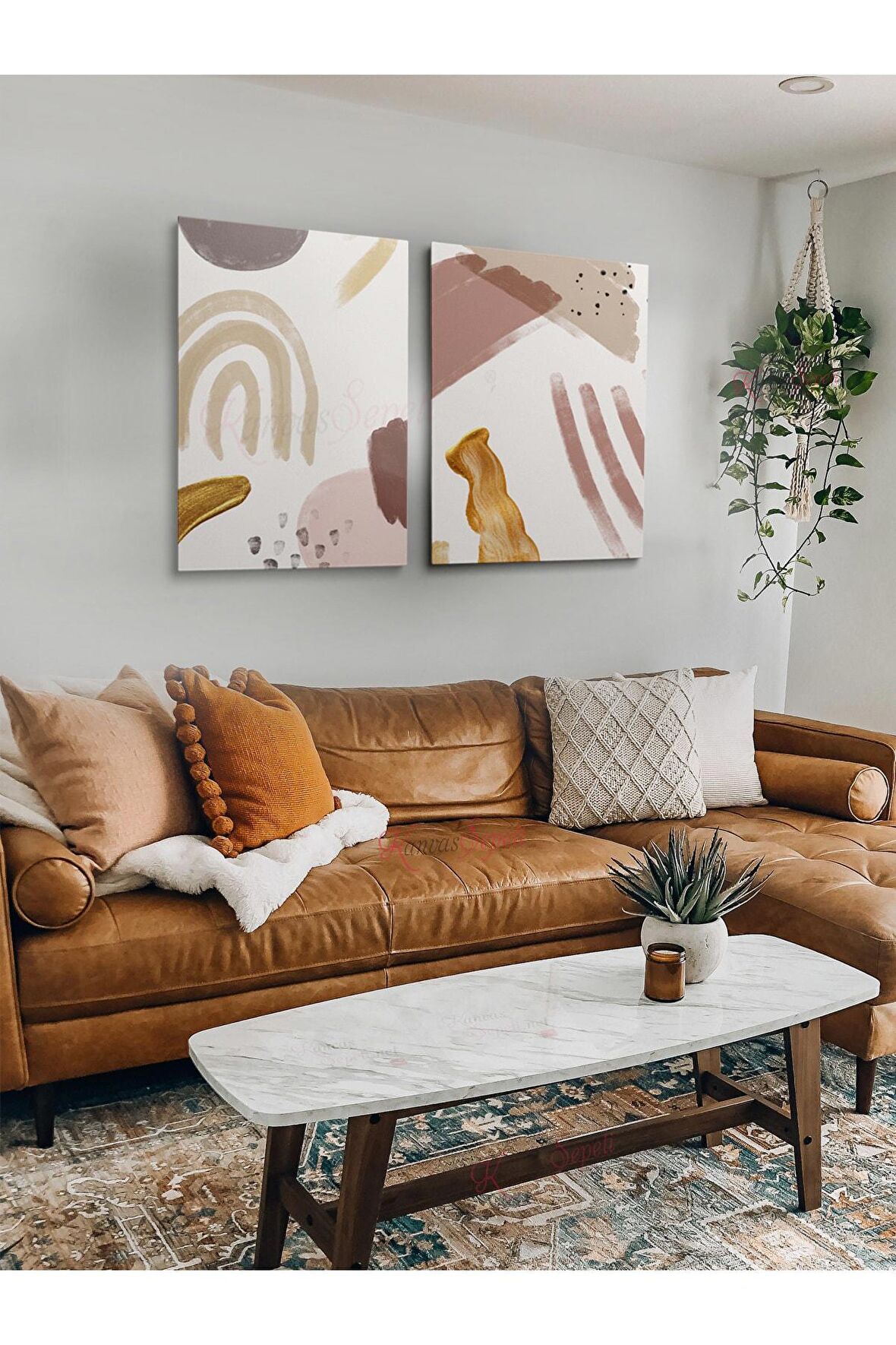 2li Set Bohem Bohom Bohe Boho Art Soyut Abstract Pastel Trend Dekoratif Kanvas Canvas Tablo Tablolar