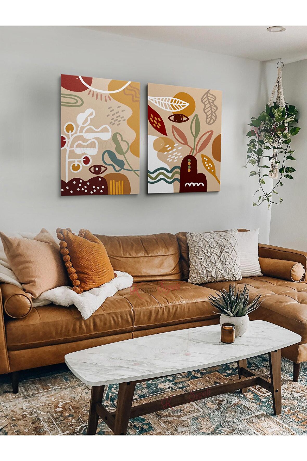 2li Set Bohem Bohom Bohe Boho Art Soyut Abstract Pastel Trend Dekoratif Kanvas Canvas Tablo Tablolar