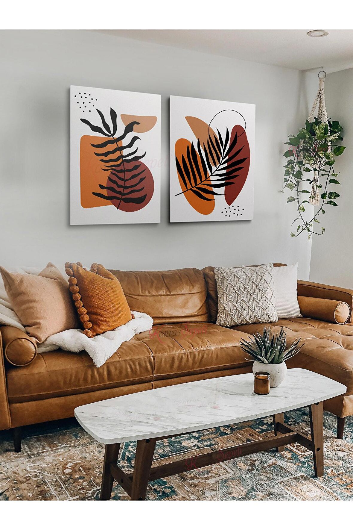 2li Set Bohem Bohom Bohe Boho Art Soyut Abstract Pastel Trend Dekoratif Kanvas Canvas Tablo Tablolar