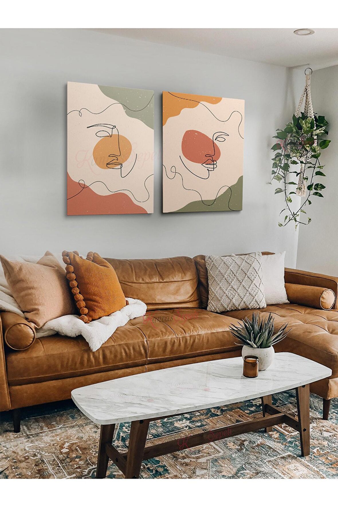 2li Set Bohem Bohom Bohe Boho Art Soyut Abstract Pastel Trend Dekoratif Kanvas Canvas Tablo Tablolar