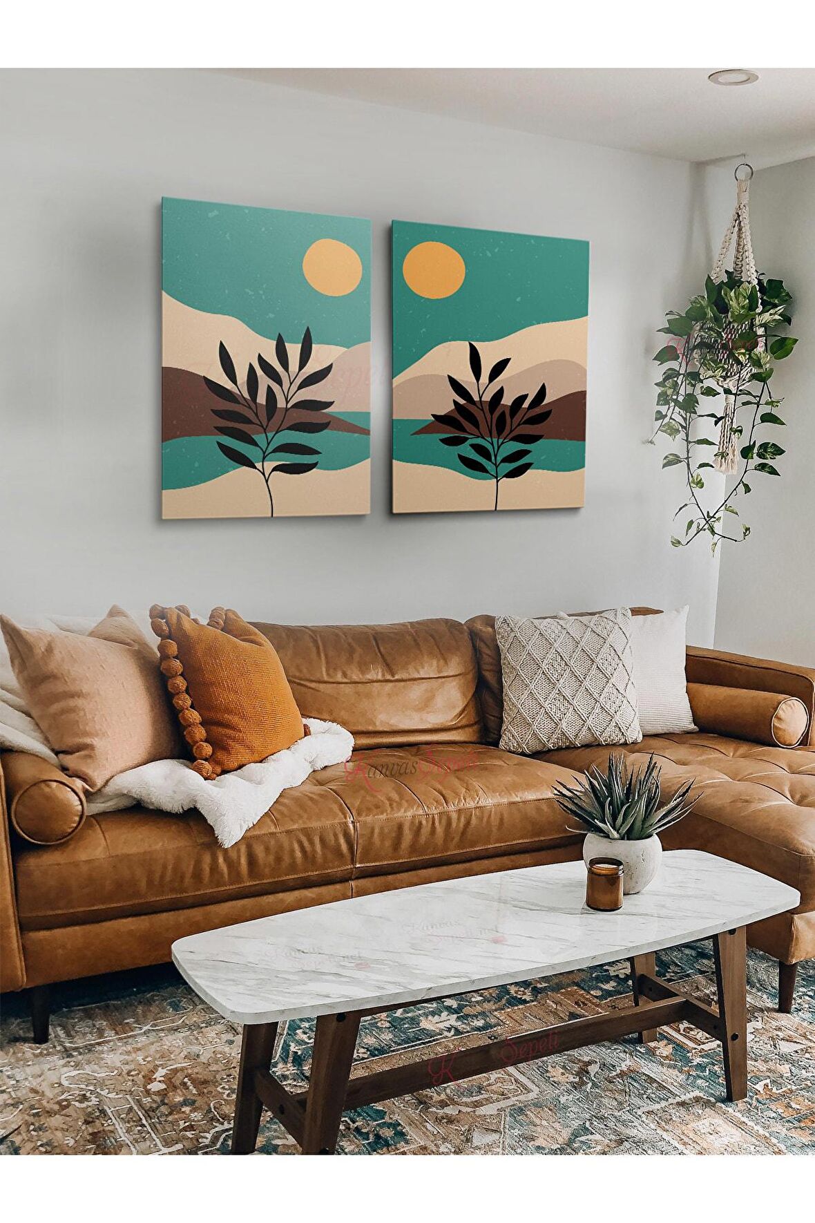 2li Set Bohem Bohom Bohe Boho Art Soyut Abstract Pastel Trend Dekoratif Kanvas Canvas Tablo Tablolar