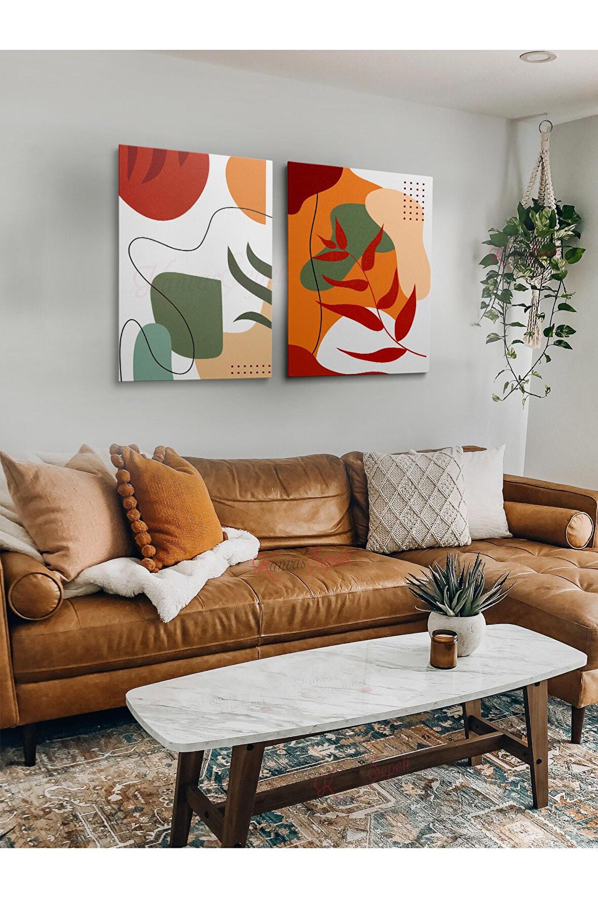 2li Set Bohem Bohom Bohe Boho Art Soyut Abstract Pastel Trend Dekoratif Kanvas Canvas Tablo Tablolar