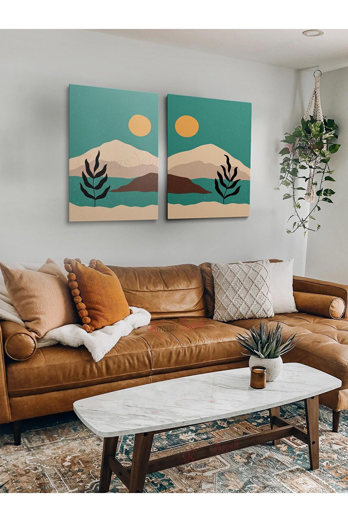 2li Set Bohem Bohom Bohe Boho Art Soyut Abstract Pastel Trend Dekoratif Kanvas Canvas Tablo Tablolar