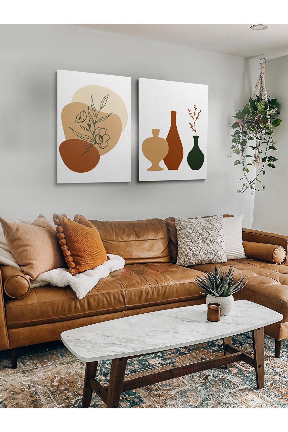 2li Set Bohem Bohom Bohe Boho Art Soyut Abstract Pastel Trend Dekoratif Kanvas Canvas Tablo Tablolar