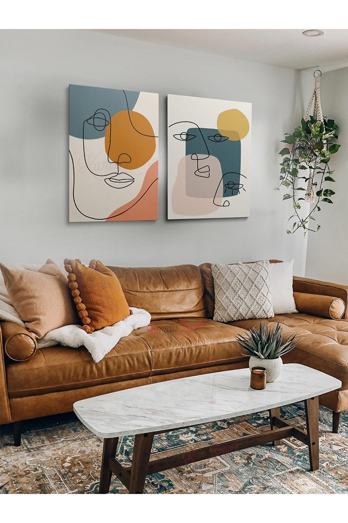 2li Set Bohem Bohom Bohe Boho Art Soyut Abstract Pastel Trend Dekoratif Kanvas Canvas Tablo Tablolar