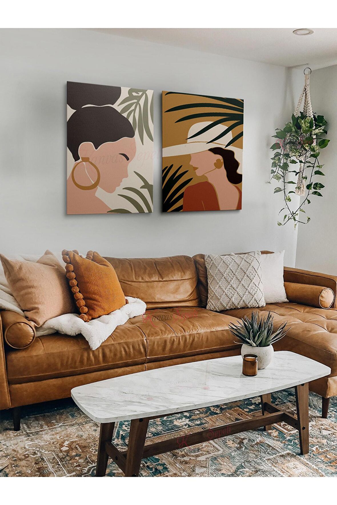 2li Set Bohem Bohom Bohe Boho Art Soyut Abstract Pastel Trend Dekoratif Kanvas Canvas Tablo Tablolar