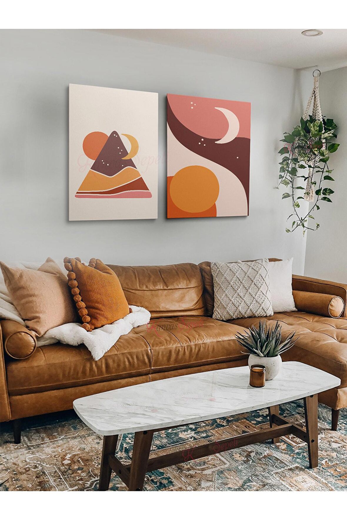 2li Set Bohem Bohom Bohe Boho Art Soyut Abstract Pastel Trend Dekoratif Kanvas Canvas Tablo Tablolar